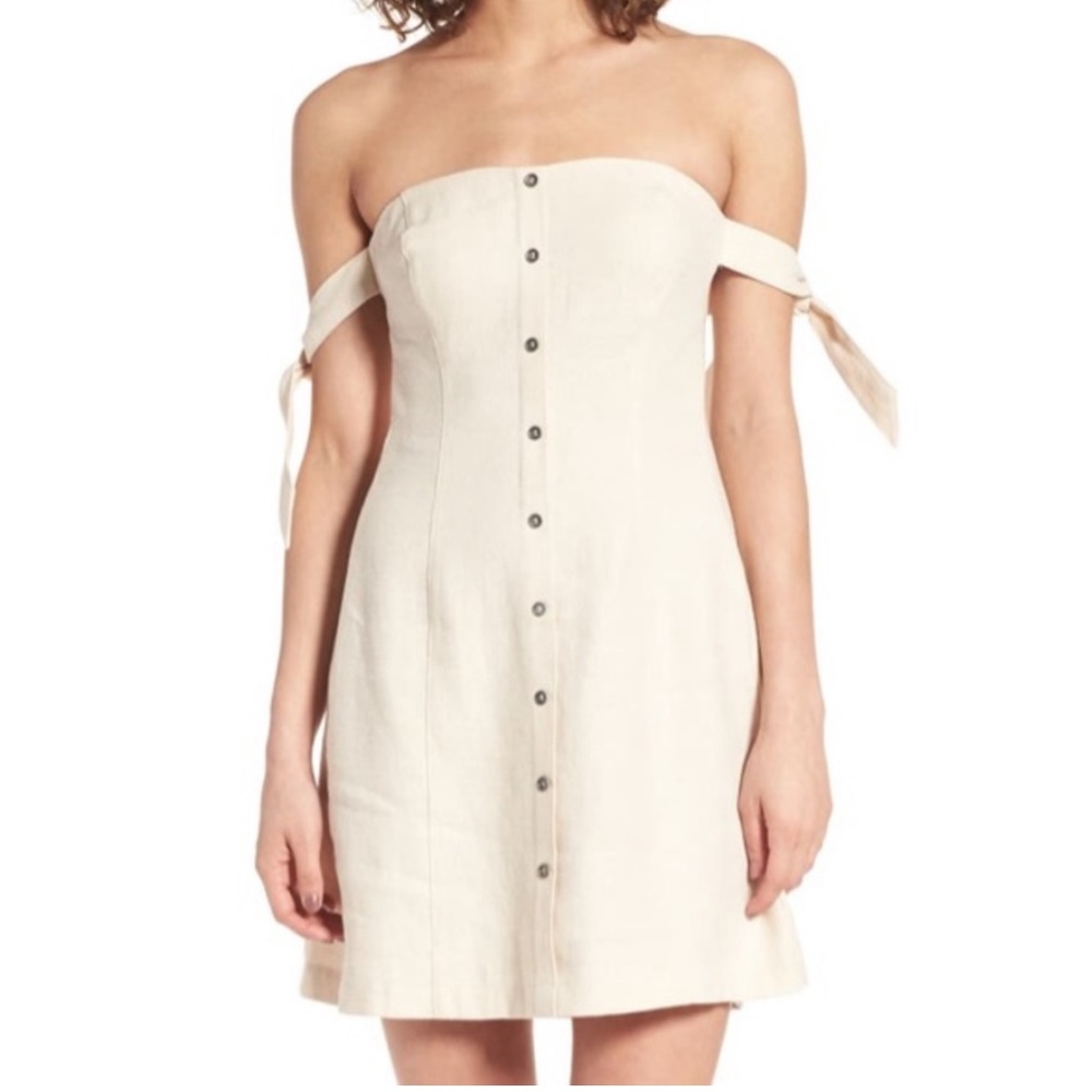 ASTR Aracelli Off The Shoulder Linen Mini Dress